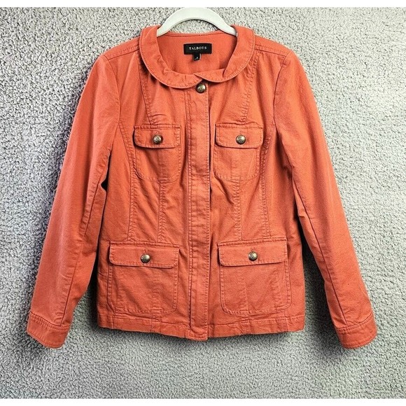 Talbots Jacket Womens Size 4 Orange Cotton Blend Denim Full Zip Grandmacore - Picture 1 of 12